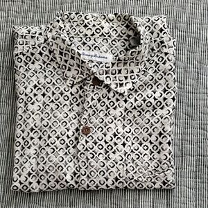 Tommy Bahama White Shirt with Black Geometric Print